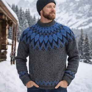 William Schmidt Norwegian Wool Sweater Handmade Fair Isle Nordic Chest 37”